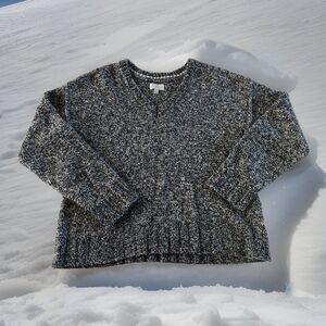 Lucky Brand Women’s Marled Knit V-Neck Pullover Sweater Gray Black Size Small